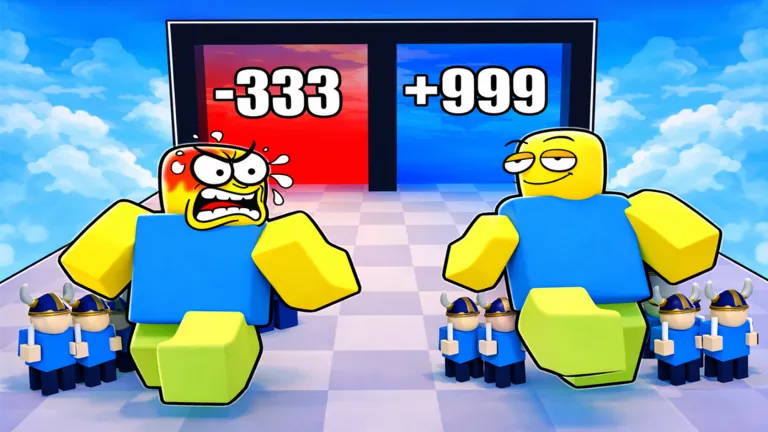 Two characters choose between a -333 gate and a +999 gate