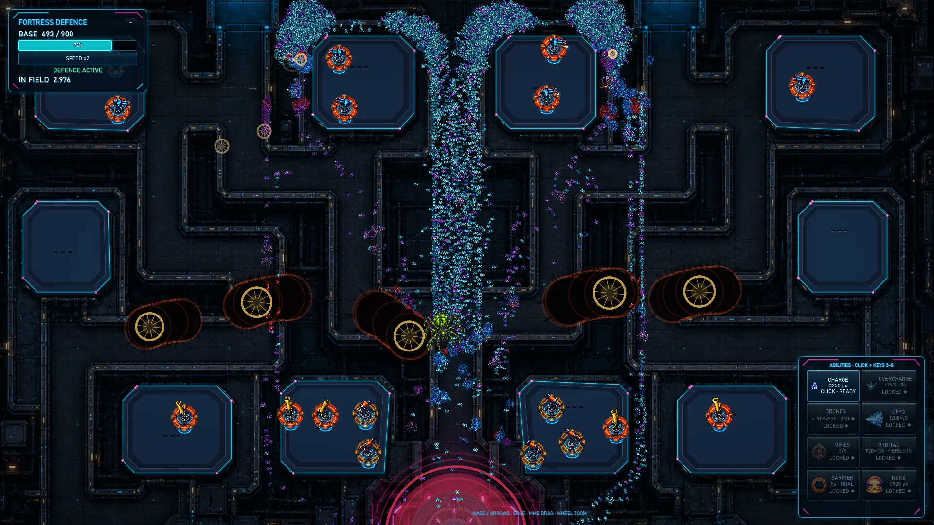Turrets line a branching path as the horde advances toward the fortress core